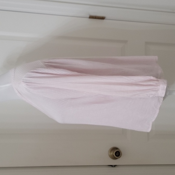 Old Navy Size XS Light Pink and White Stripe Linen Blend Long Sleeve Blouse - Picture 3 of 12